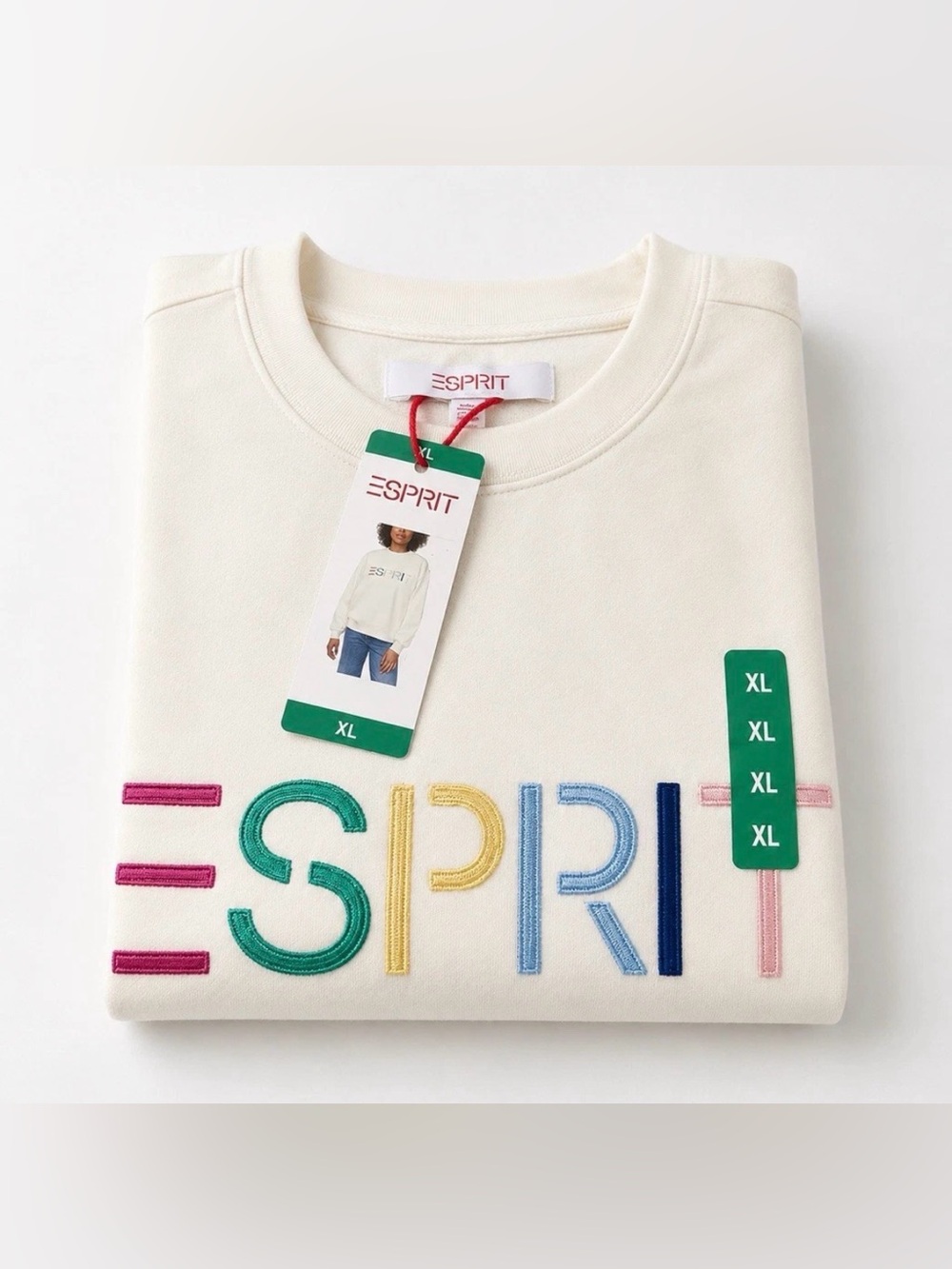 Esprit Women's Logo Vintage White Cream Viral 80s 90s Crew Neck Size XL NWT - Picture 5 of 7